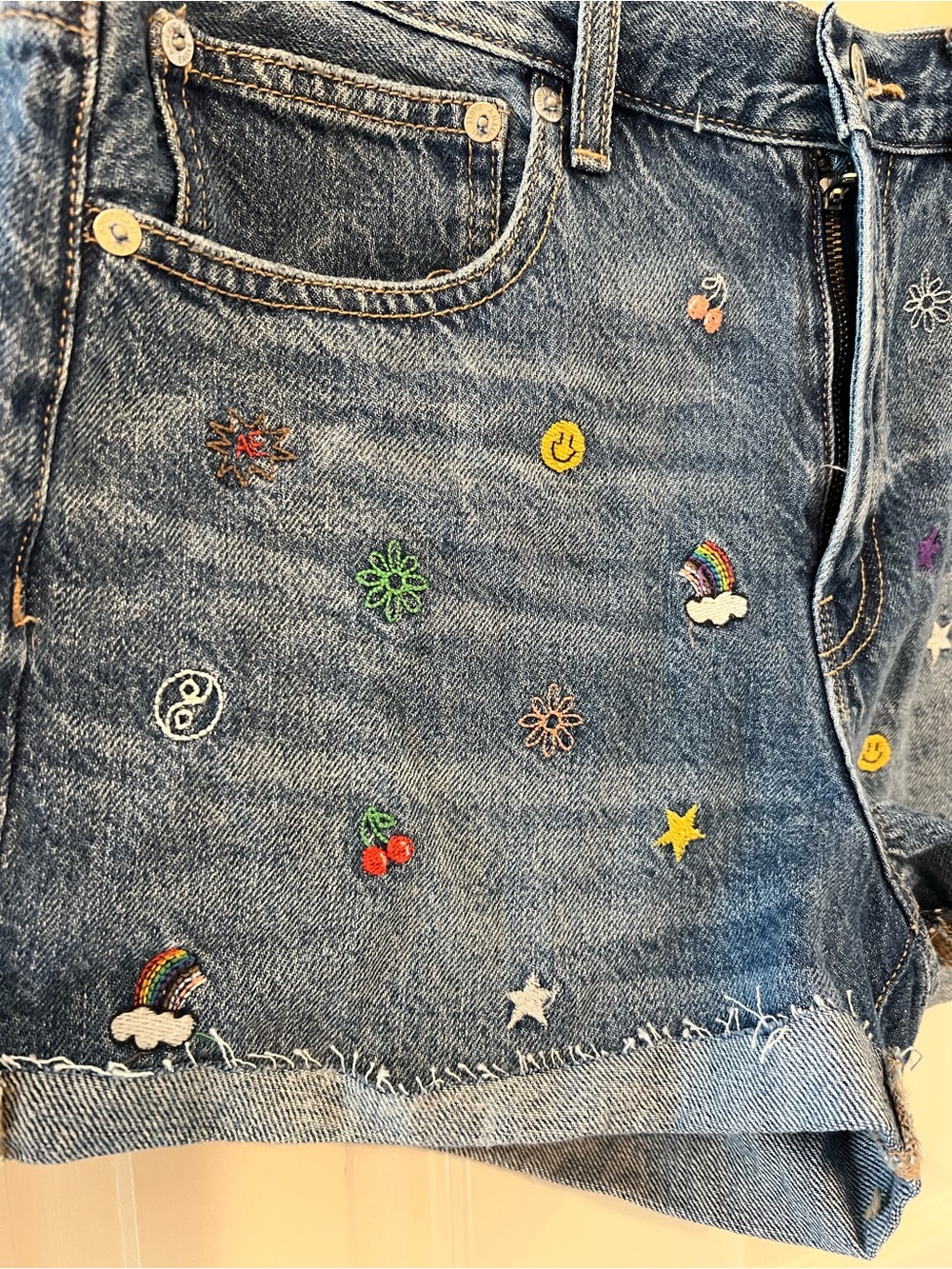 NWT American Eagle Boyfriend Embroidered High-Rise Women's Denim Shorts, Size 8 - Picture 14 of 14